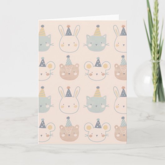 Moeie Katten Konijnen en Beren Gezichten Pastel Pa Kaart (Voorkant)