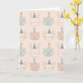 Moeie Katten Konijnen en Beren Gezichten Pastel Pa Kaart (Gele Bloem)