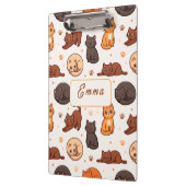 Moeie kattenpatroon Aangepaste monogram naam Kinde Klembord (Links)
