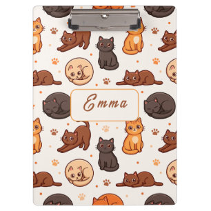 Moeie kattenpatroon Aangepaste monogram naam Kinde Klembord