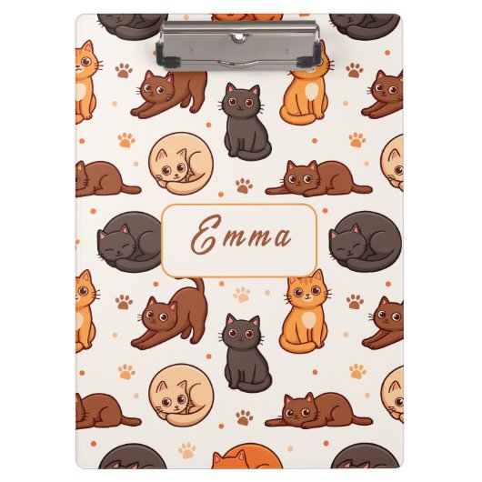 Moeie kattenpatroon Aangepaste monogram naam Kinde Klembord (Voorkant)