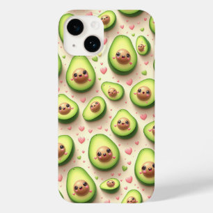 Moeie Kawaii Avocado en Roze Harten Patroon Zoet Case-Mate iPhone 14 Hoesje
