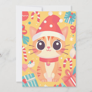 Moeie Kawaii Kerstkat  Suikerstok Cadeaus Aangepas Feestdagenkaart