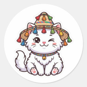 Moeie Kawaii Marokkaanse Kat met Traditionele NSti Ronde Sticker