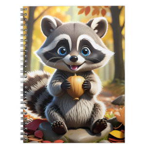 Moeie Kawaii stijl Wasbeer die een eikel vasthoudt Notitieboek