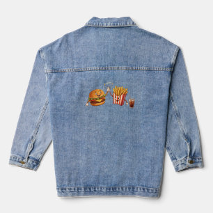 Moeie Kawaii Sushi Vrienden Karakters Illustratie Denim Jacket