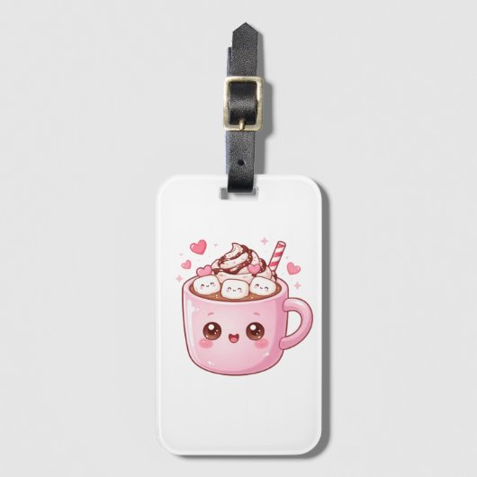 Moeie Kawaii Warme Chocolade Mok met Marshmallows Bagagelabel (Voorkant (verticaal))