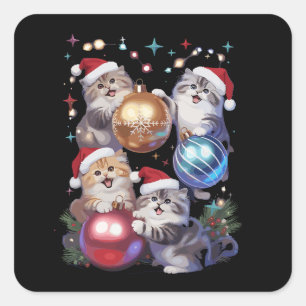 Moeie Kerstkatten In Ruimte Ornamenten Vierkante Sticker