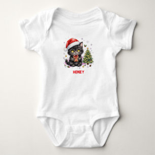 Moeie Kerstmis Zwarte Kat Aangepaste Naam Baby Bod Romper