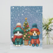 Moeie Kerstpuppy & kitten Feestdagenkaart (Staand voorkant)