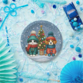 Moeie Kerstpuppy & kitten Papieren Bordje (Feest)