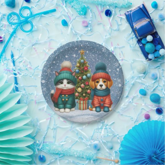 Moeie Kerstpuppy & kitten Papieren Bordje (Feest)