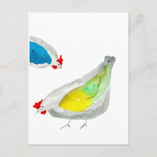 Moeie kippen aquarel briefkaart (Voorkant)