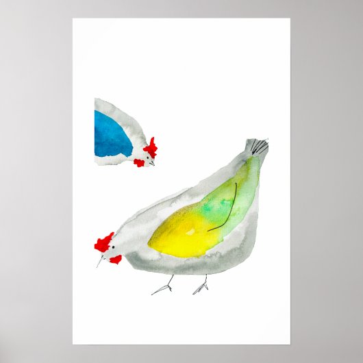 Moeie kippen aquarel kunst poster (Voorkant)