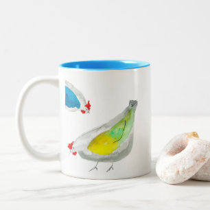 Moeie kippen aquarel tweekleurige koffiemok
