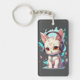 Moeie Kitten met Hoofdtelefoon Magie Sleutelhanger