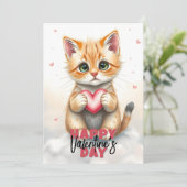Moeie Kitten met Roze Hart Valentijnsdag Kaart (Staand voorkant)