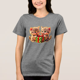 **Moeie Kittens die vechten om een Cadeau – Grappi Tri-Blend Shirt