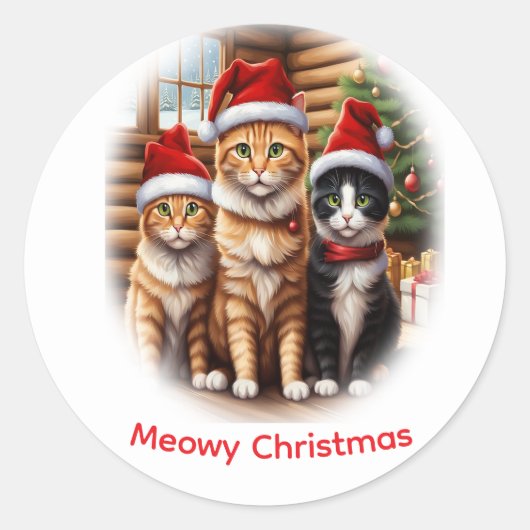 Moeie Kittens Kerstmis Ronde Sticker (Voorkant)