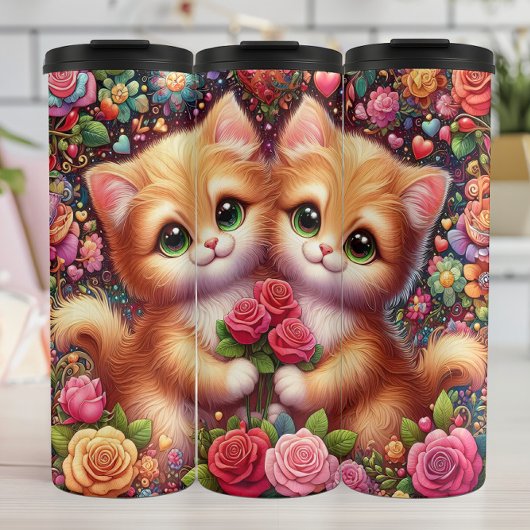 Moeie Kittens Rozen Boeket Thermosbeker