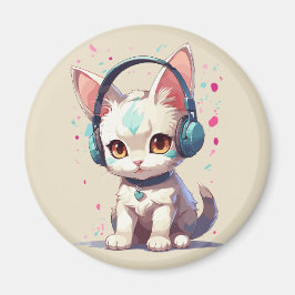 Moeie kitty met hoofdtelefoon bedel magneet