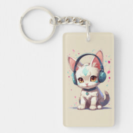 Moeie kitty met hoofdtelefoon bedel sleutelhanger