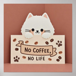 Moeie kleine kattenpootafdrukken en koffiebonen poster
