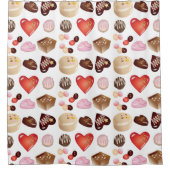 Moeie Kleurrijke Chocolade Snoep Hart Patroon Douchegordijn (Voorkant)