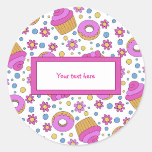 Moeie kleurrijke cupcake-, bloem- en bagel bladwij ronde sticker