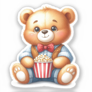 Moeie knuffelbeer strooibus voor popcorn sticker