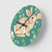 Moeie Konijn Bloemmotief Teal Kleur Ronde Klok (Hoek)