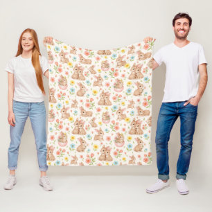 Moeie Konijn Bloemrijk Lente Patroon Fleece Deken