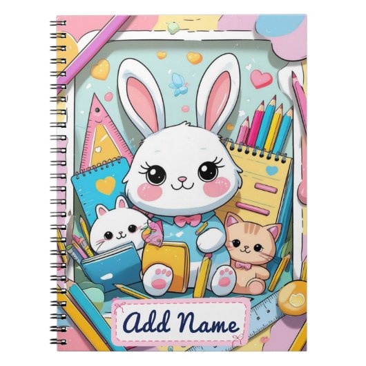 Moeie Konijn & Katten Notitieboek – Bewerkbare Naa (Voorkant)