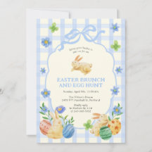 Moeie Konijn Pasen Brunch & Eiers zoeken Blauw Ger