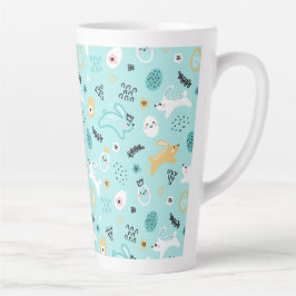Moeie Konijn Pasen Patroon Kawaii Konijnen Eieren Latte Mok