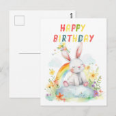 Moeie Konijn Regenboog Kleurrijke Gelukkige Verjaa Briefkaart (Voorkant / Achterkant)
