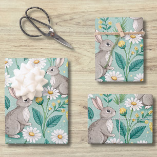 Moeie Konijnen Tussen Witte Madeliefjes Inpakpapier Vel