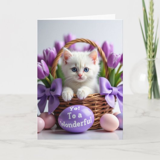 Moeie Mand met Kittens Lente Kaart (Voorkant)