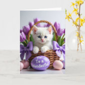 Moeie Mand met Kittens Lente Kaart (Gele Bloem)