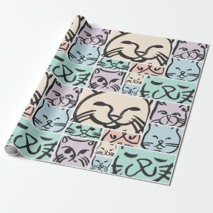 Moeie met de hand getekende kattengezichtjes patro cadeaupapier