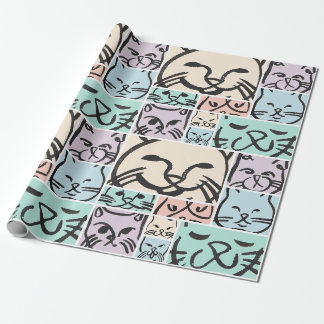 Moeie met de hand getekende kattengezichtjes patro cadeaupapier