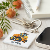 Moeie moderne bouwtruck gepersonaliseerd sleutelhanger (Voorkant Rechts)