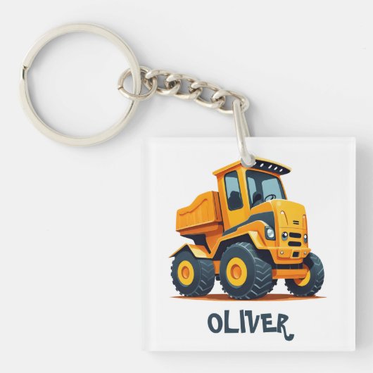 Moeie moderne bouwtruck gepersonaliseerd sleutelhanger (voorkant)