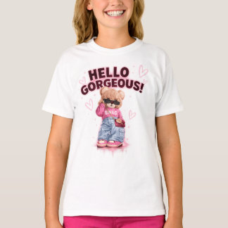 Moeie Modieuze Teddybeer Hallo Schattig Kinderen T T-shirt