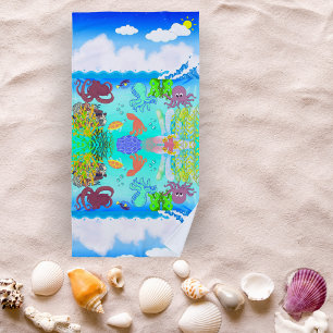 Moeie Octopus Koraal Zomer Strand Vakantie Kindere Strandlaken
