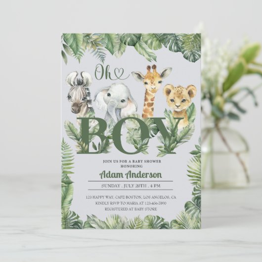 Moeie Oh Jongen Jungle Safari Baby Shower Kaart (Staand voorkant)