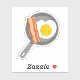 Moeie ontbijtspek en eierhart op een pan sticker