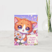 Moeie Oranje Kitten met Madeliefjes Moederdag Kaart (Voorkant)