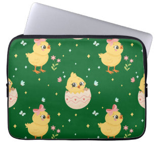 Moeie Paas Kuiken met Roze Strik Naadloos Patroon  Laptop Sleeve