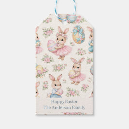 Moeie Paashaas Bloemenpatroon - Pastel Lente Cadeaulabel